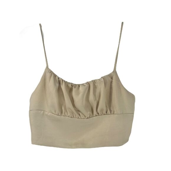 ZARA Satin Crop Top Ivory Ruched Spaghetti Strap Size M Elastic Back Panel Chic - Picture 1 of 6